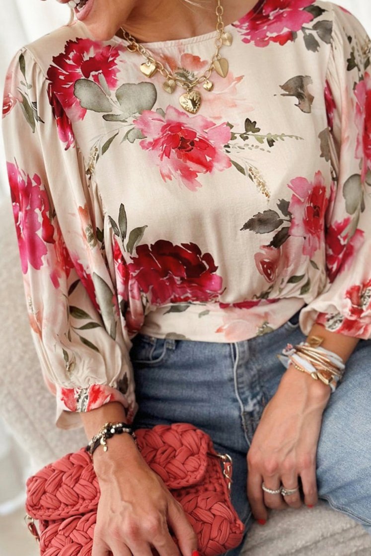 Floral 3/4 Sleeve Lace-up Blouse