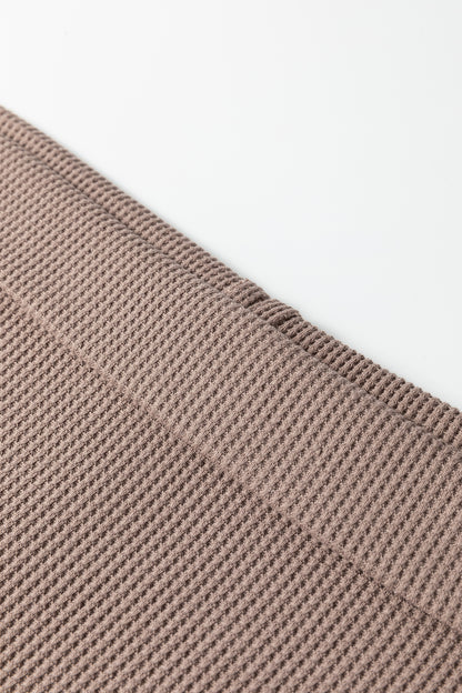 Solid Waffle Knit Asymmetric Neck Long Sleeve Top