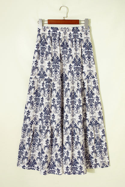 Boho Floral Tiered Maxi Skirt Split