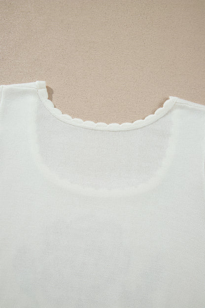 Western Floral Scalloped Square Neck Knit Top