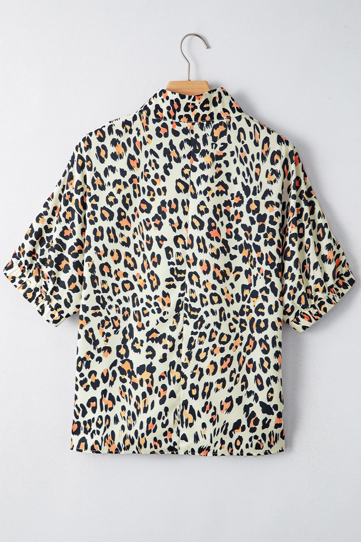 Leopard Colorblock Contrast V-Neck Short Sleeve Blouse