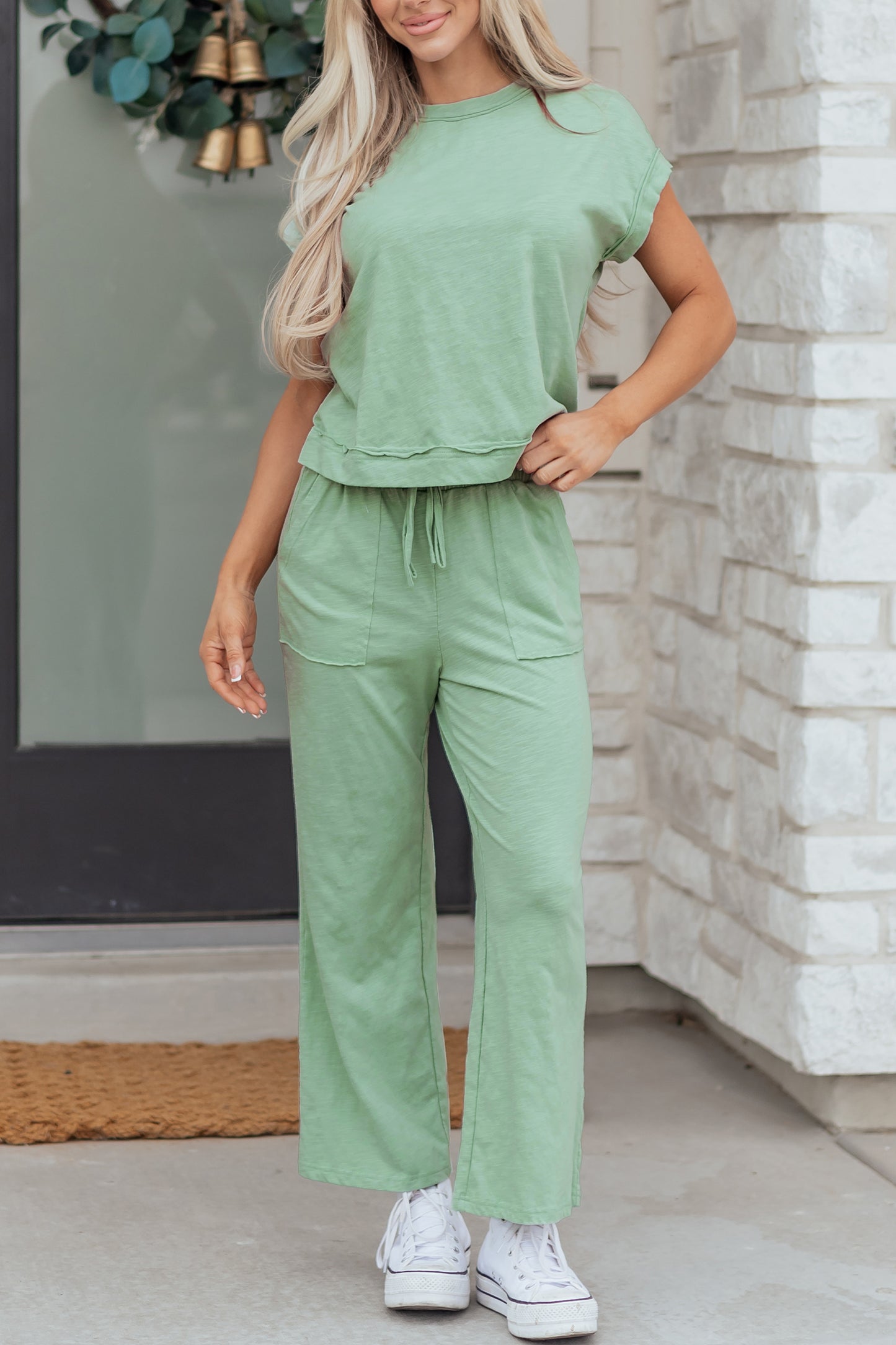 Solid Short Sleeve Tee and Drawstring Pants Set
