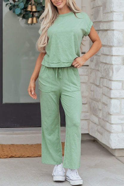 Solid Short Sleeve Tee and Drawstring Pants Set