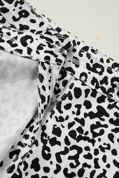 Leopard Denim Buttoned Overlap Shorts