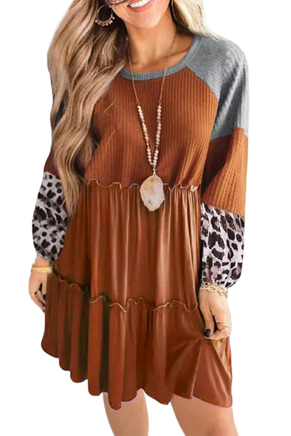 Leopard Colorblock Waffle Knit Dress