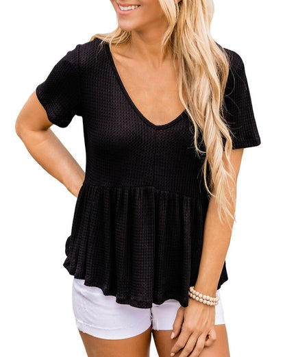 Waffle Short Sleeve Peplum Top