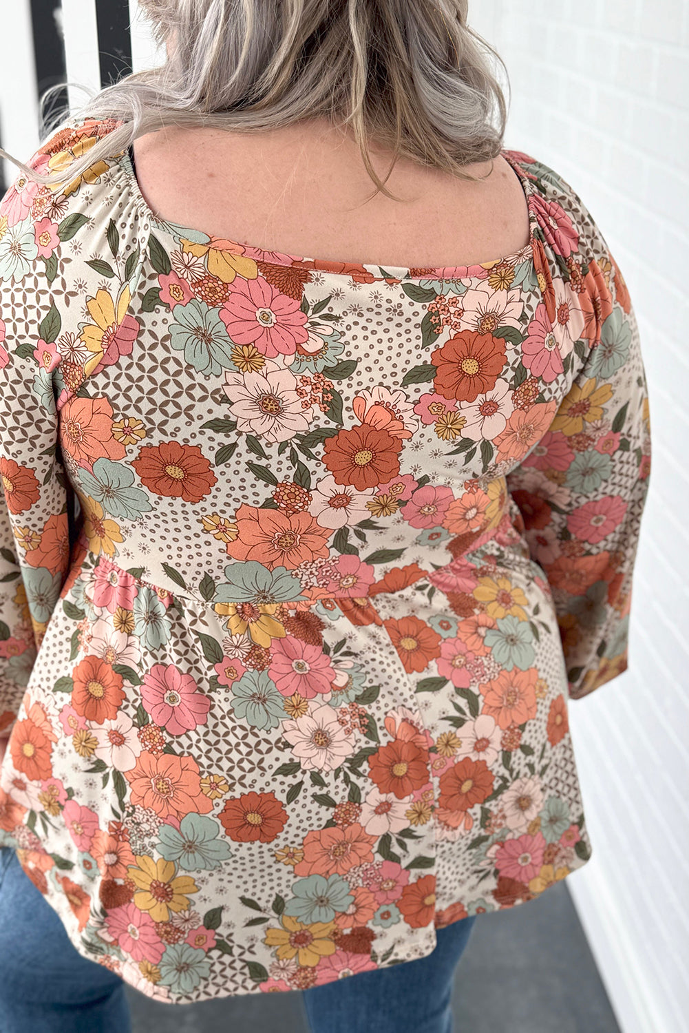 Floral Square Neck Peplum Blouse Plus Size