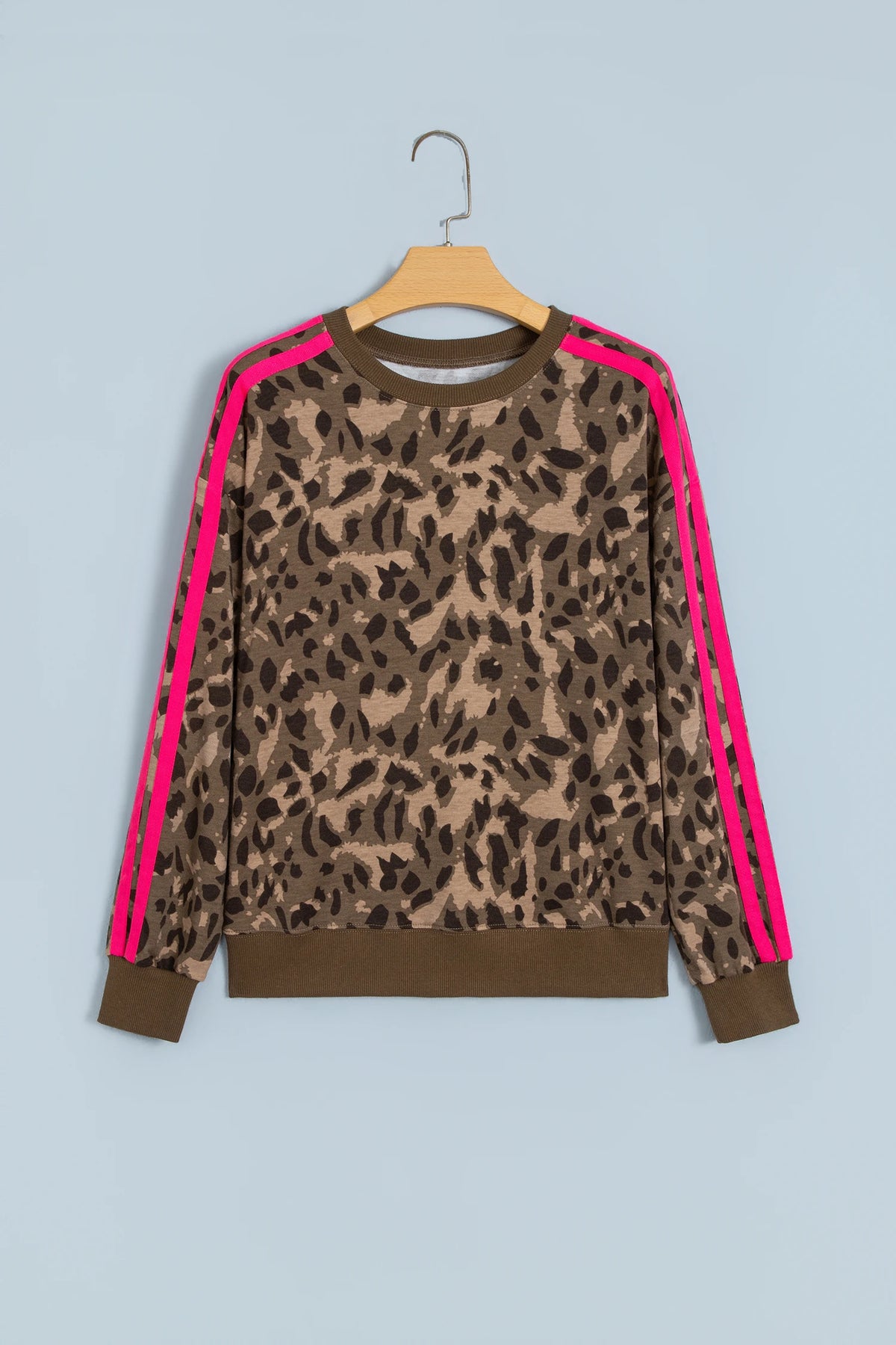 Leopard Contrast Stripe Long Sleeve Sweatshirt