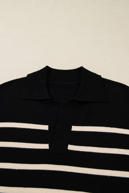 Stripe Puff Sleeve Collared Sweater Mini Dress