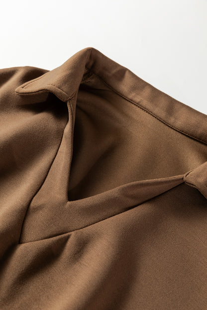 Solid V-Neck Top and High Waist Pants Set