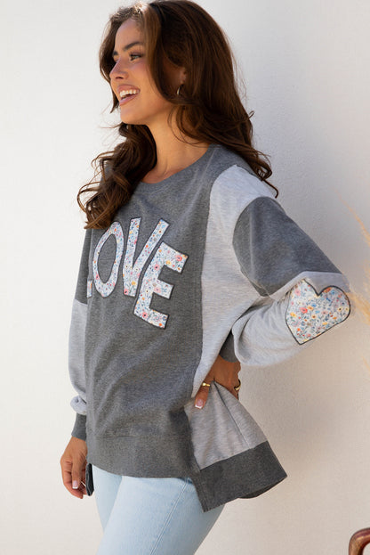 Valentine LOVE Floral Patchwork Reverse Seam Sweatshirt