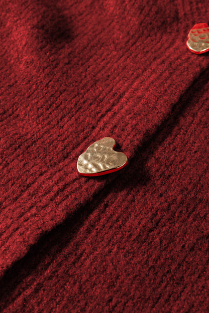 Heart Metal Button V-Neck Knit Cardigan