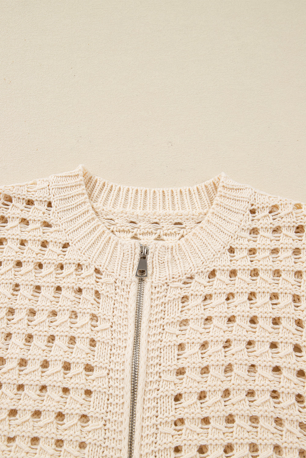 Hollowed Knit Zip Up Sweater Cardigan
