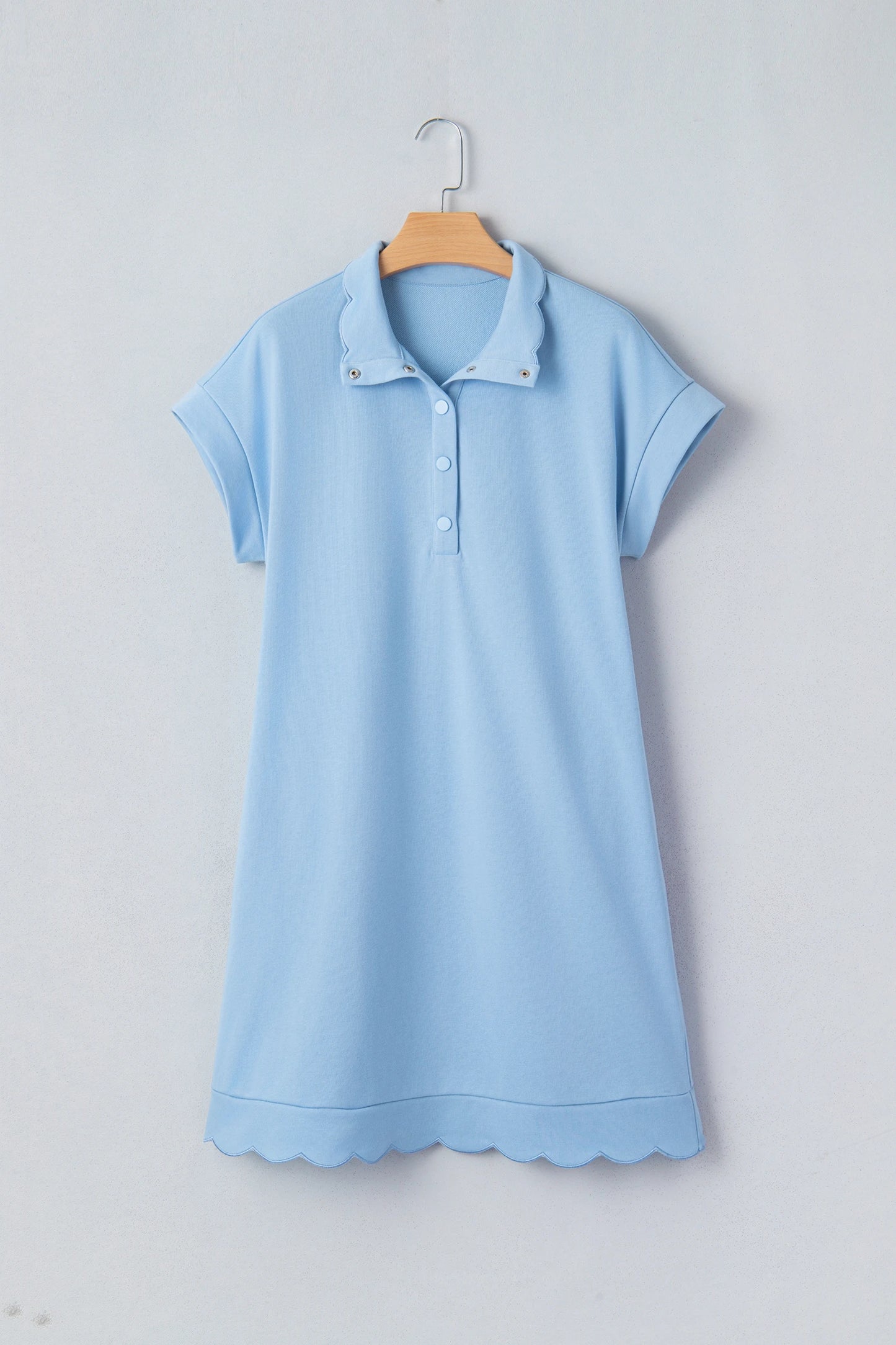 Solid Snap Button Scallop Hem Polo Mini Dress