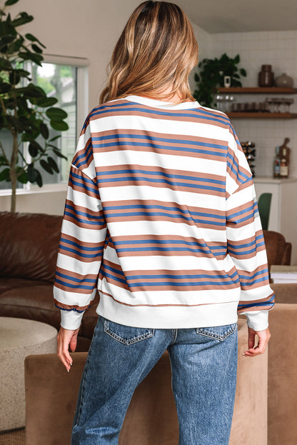 Stripe Crewneck Drop Shoulder Sweatshirt