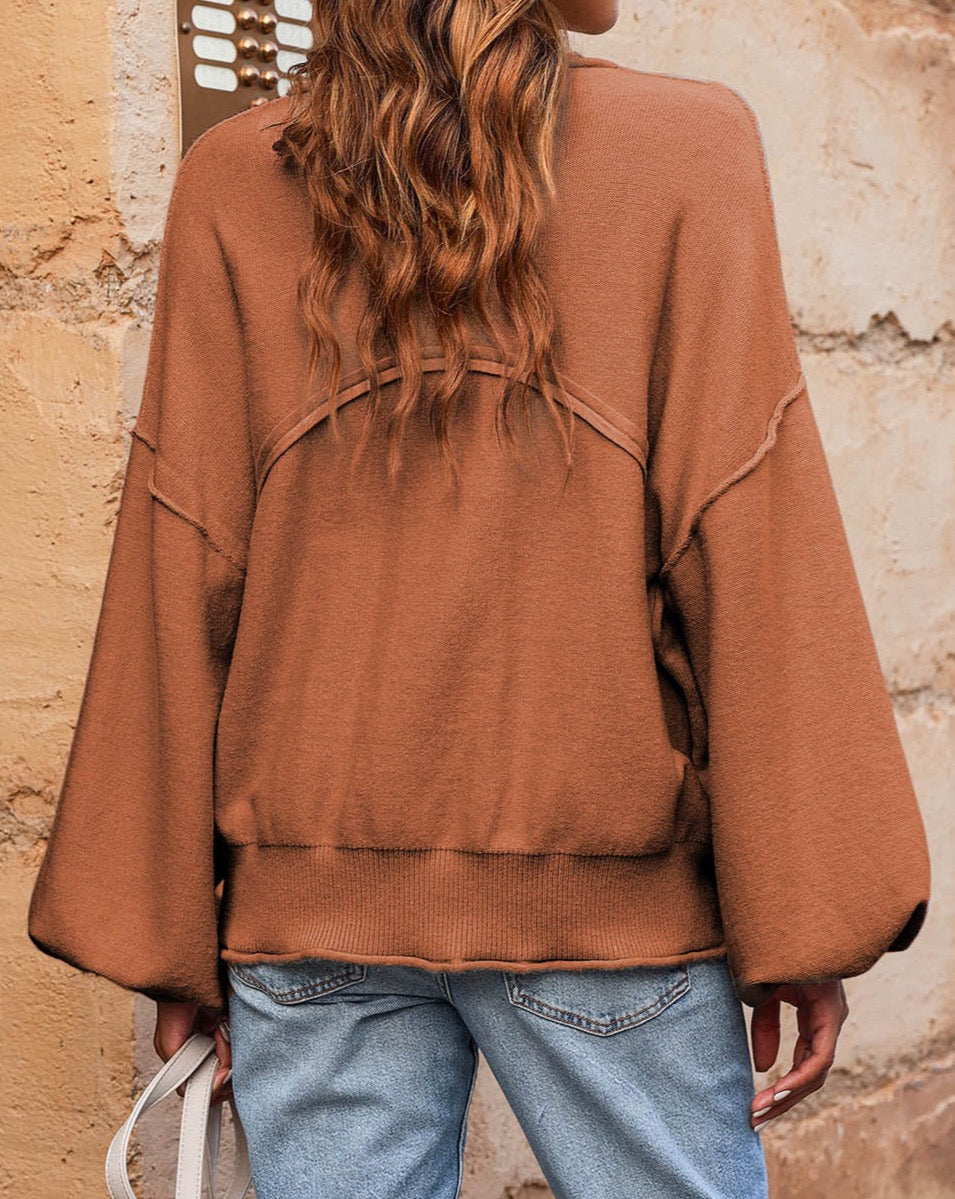 Exposed Seam Lantern Sleeve Sweater