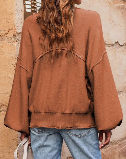 Exposed Seam Lantern Sleeve Sweater