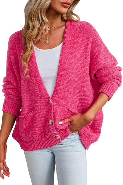 Button Front Pocketed Sweater Cardigan