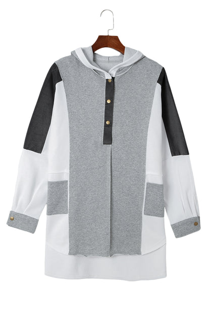 Colorblock Reverse Seam Buttoned Hoodie