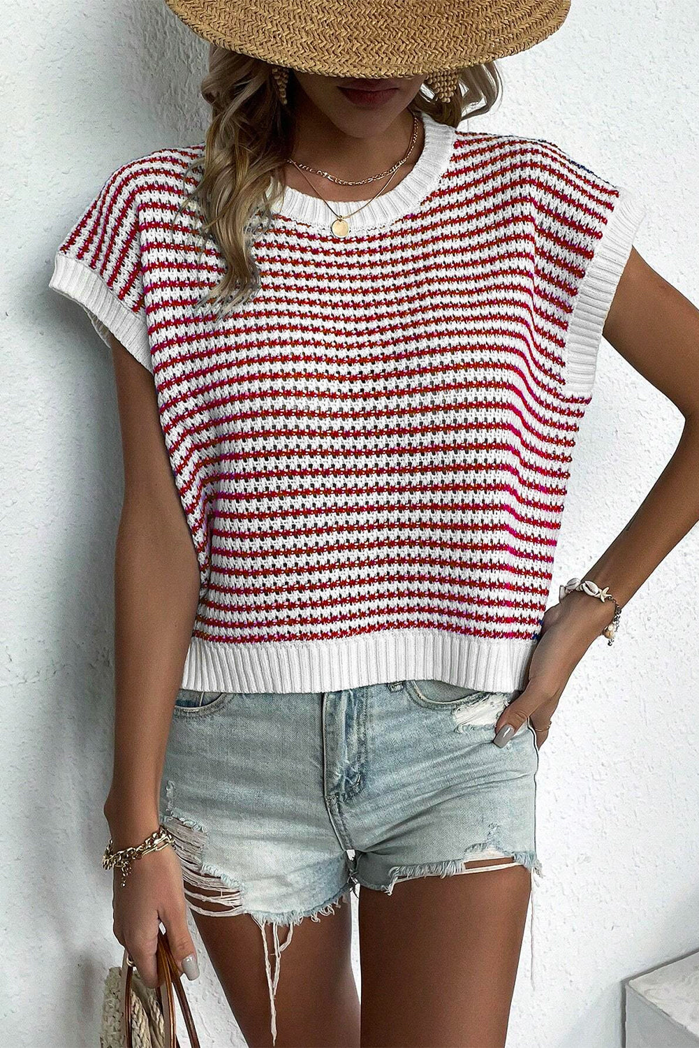 Stripe Ribbed Knit Sweater Top