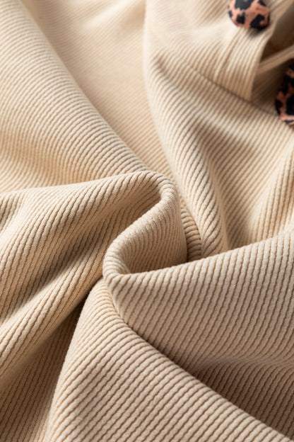 Ribbed Knit Leopard & Lace Drawstring Hoodie