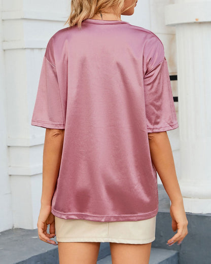 Satin Short Sleeve Pocketed T-Shirt