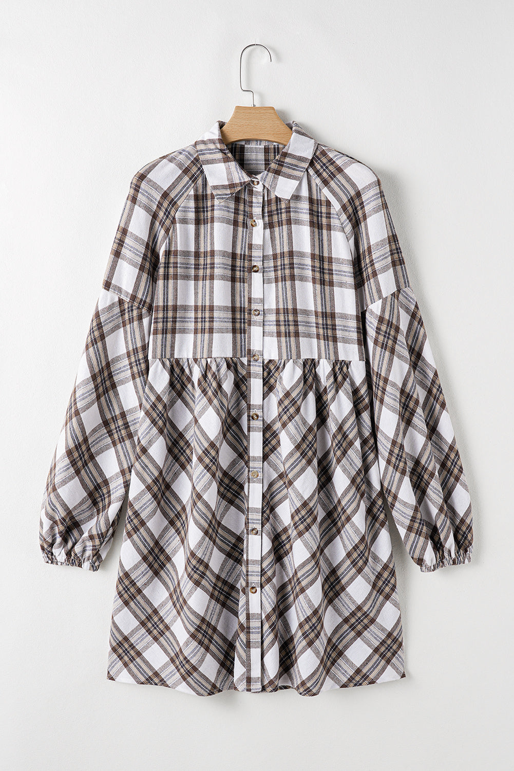 Plaid Bubble Sleeve Shirt Dress