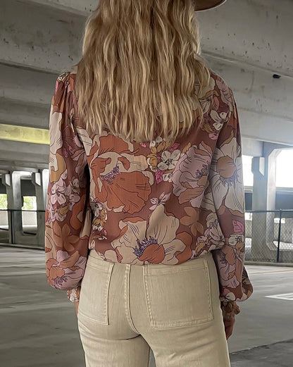 Floral Bubble Sleeve Blouse