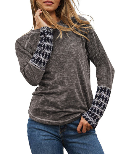 Aztec Ribbed Long Sleeve Top