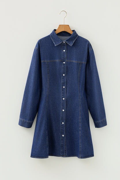 Denim Shirt Collar Long Sleeve Mini Dress
