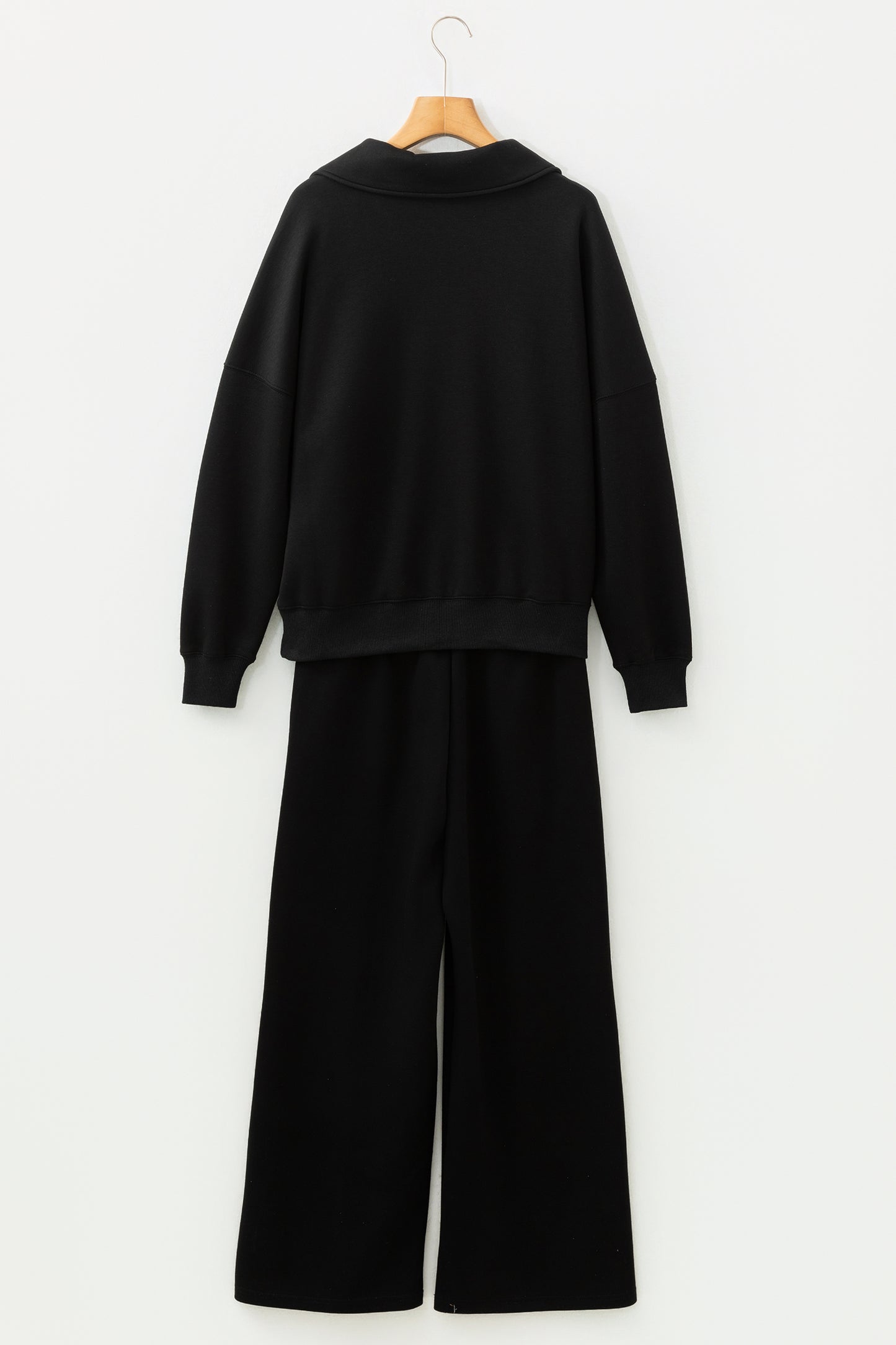 Solid Collared V-Neck Sweatshirt & Sweatpants Set