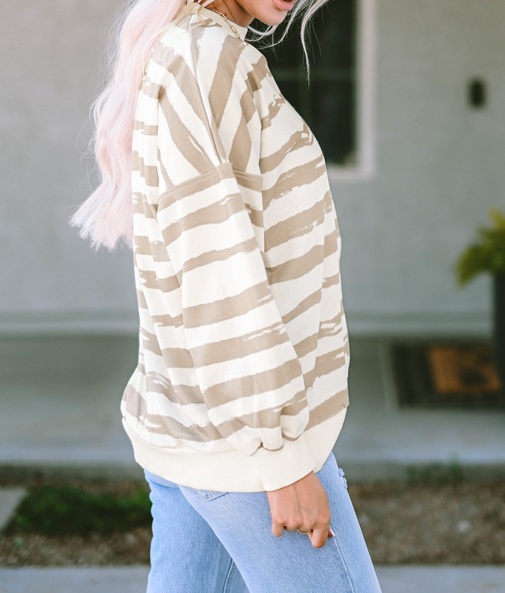 Stripe Bishop Sleeve Oversized Sweatshirt