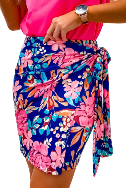 Floral Tied Bodycon Mini Skirt