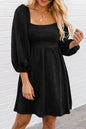 Suede Shirred Puff Sleeve Dress