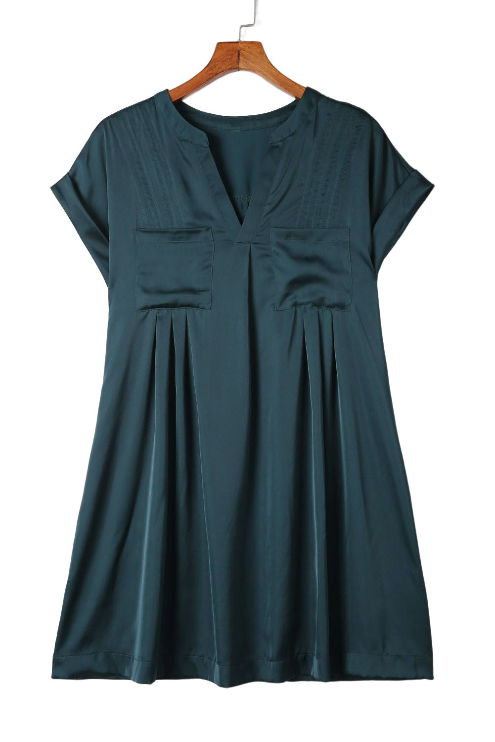 Pleated Short Sleeve V-Neck Dress