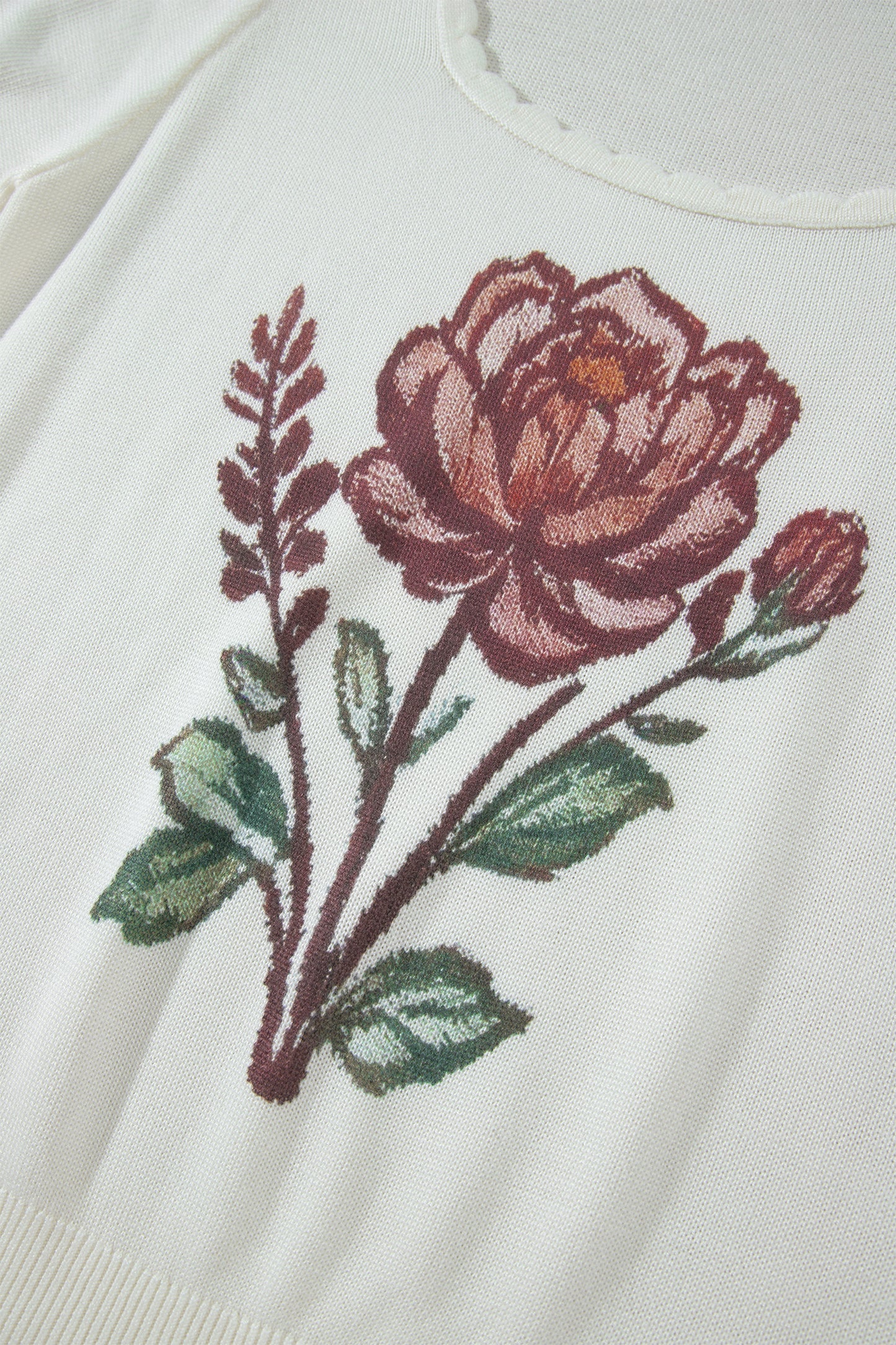 Western Floral Scalloped Square Neck Knit Top
