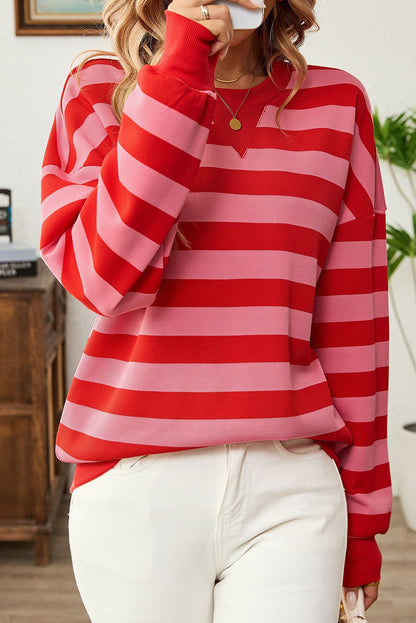 Stripe Long Sleeve Drop Shoulder Top