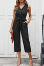 Button-Up Sleeveless Belted Jumpsuit