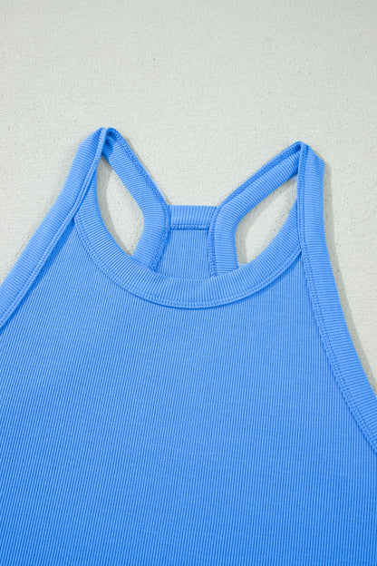 Solid Ribbed Tank Top & Shorts Set