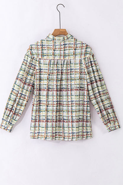 Plaid Puff Sleeve Buttoned Shirt