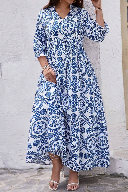 Geometric V-Neck Maxi Dress Plus Size