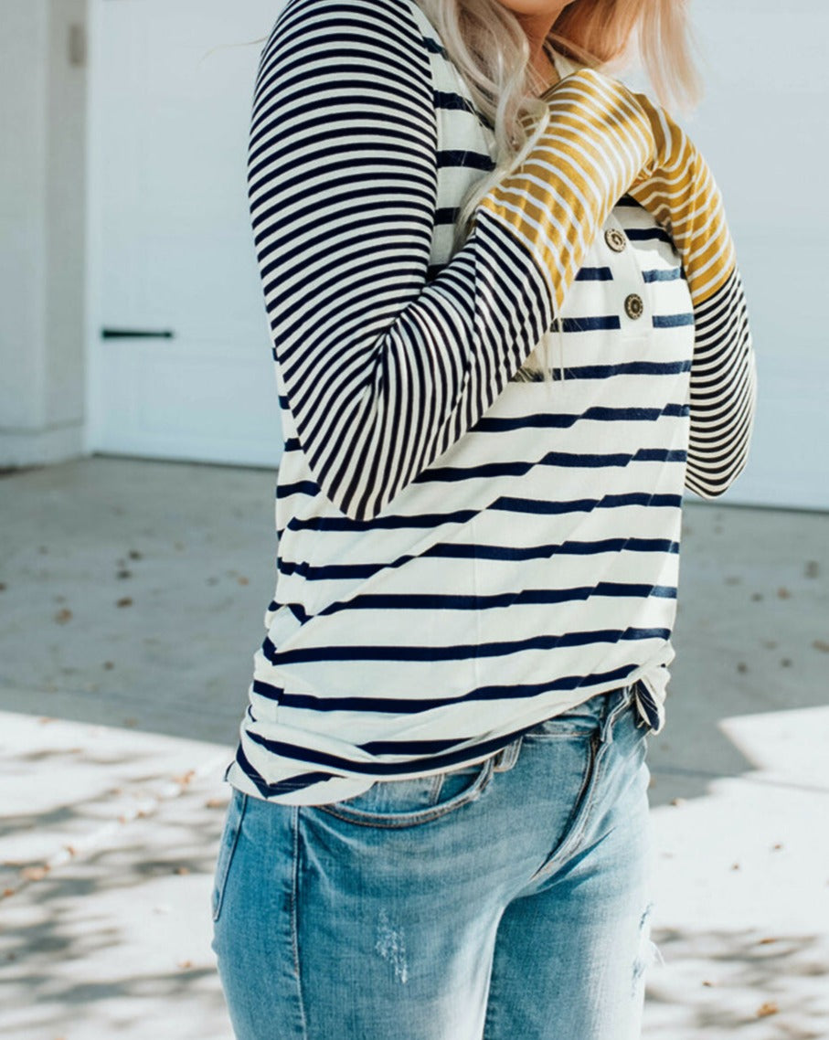 Stripe Long Sleeve Henley Top