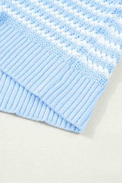 Stripe Bow Tie V-Neck Short Sleeve Sweater