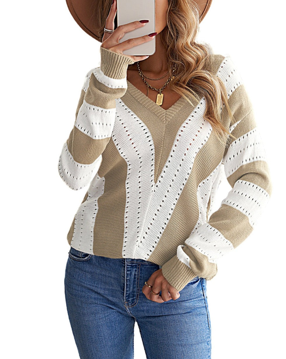 Colorblock Chevron Stripe V-Neck Sweater