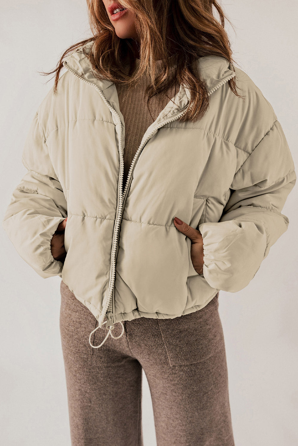 Zip Up Drawstring Puffer Coat