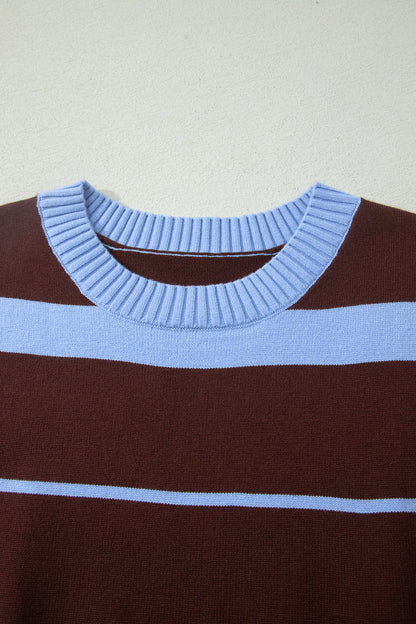 Stripe Short Sleeve Round Neck Knit Top