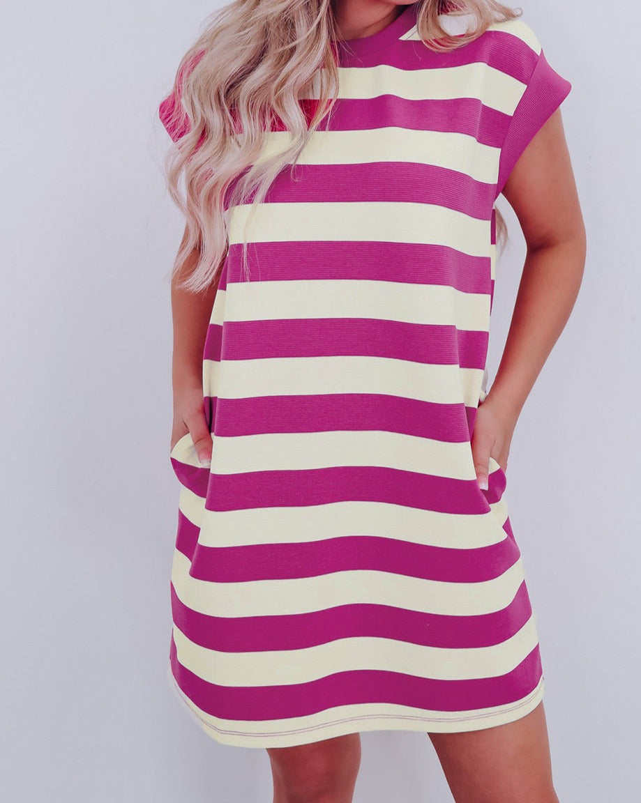 Stripe Cap Sleeve Shirt Dress