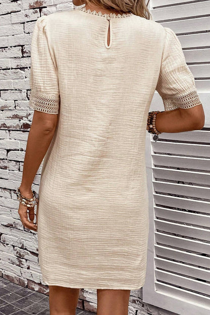 Crinkle Puff Sleeve Shift Dress