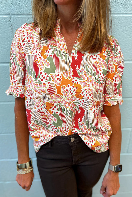 Floral Frilled Short Sleeve Blouse