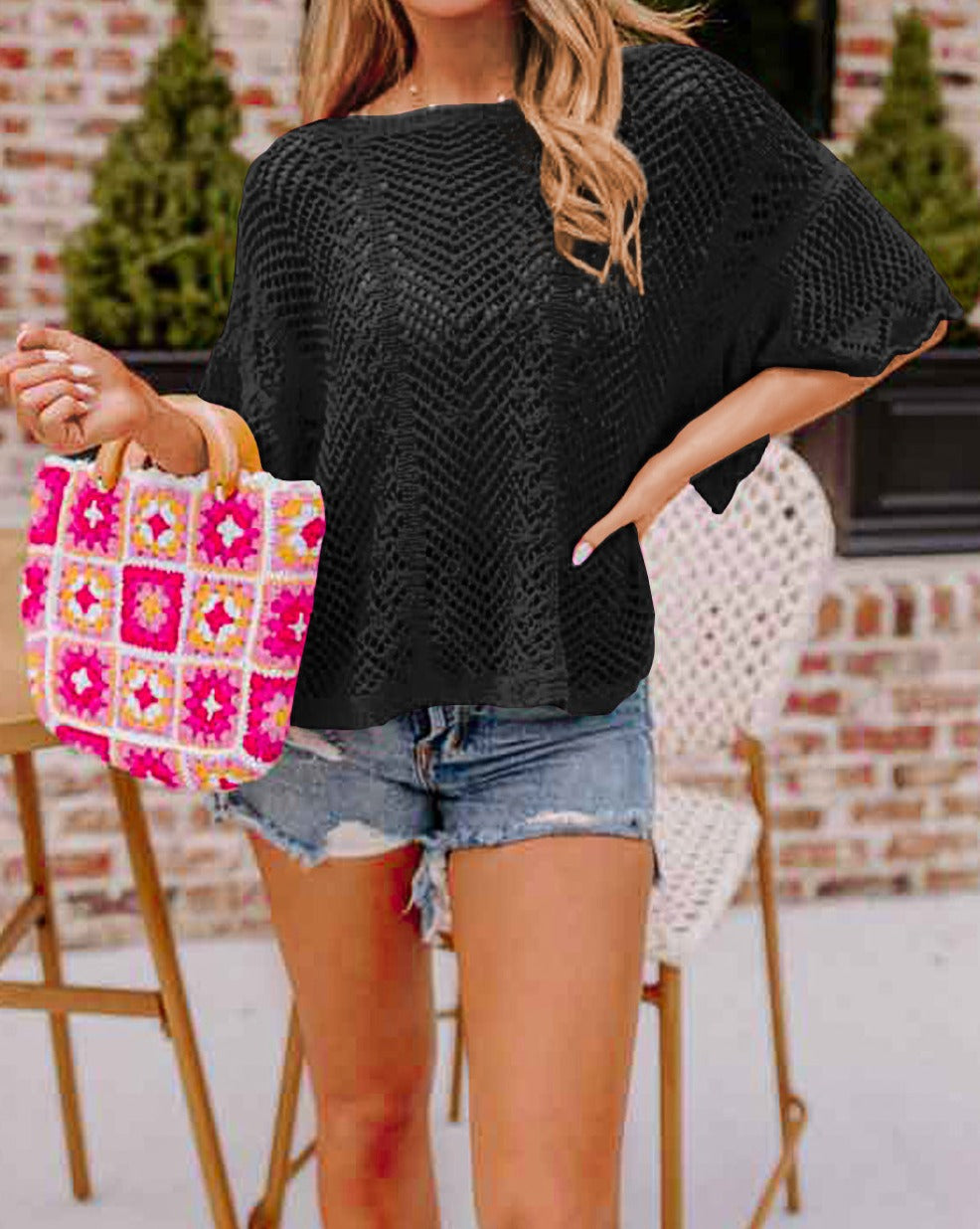 Pointelle Knit Scallop Edge Top